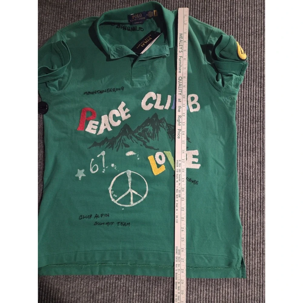 NWT Polo Ralph Lauren Men's M Classic-Fit Peace Climb Love Green Polo Shirt Embr